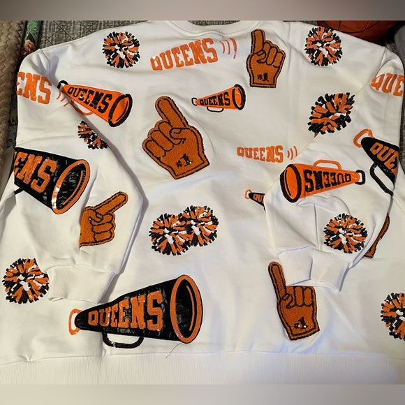 Queen of Sparkles - Orange & White Cheer Sweatshirt - XL - NWOT - Picture 4 of 9
